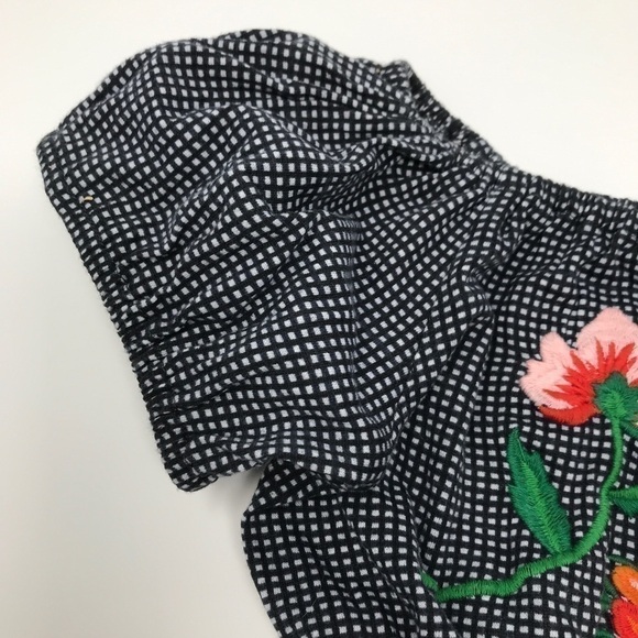 Topshop Black Gingham Crop Top Embroidered Flowers - Picture 5 of 7